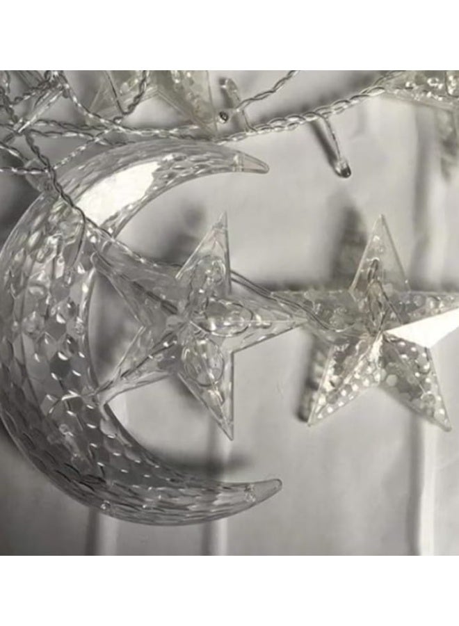 سلسلة إضاءة LED مكونة من 10 قطع على شكل نجمة وهلال رمضاني، مثالية لتزيين منزلك خلال شهر رمضان. تضيف لمسة مضيئة واحتفالية ساحرة للطاولات، الغرف، أو أي زاوية ترغب في إبرازها، لتخلق أجواء رمضانية ممتعة ومبهجة للجميع. 🌙💡✨ - Image 2